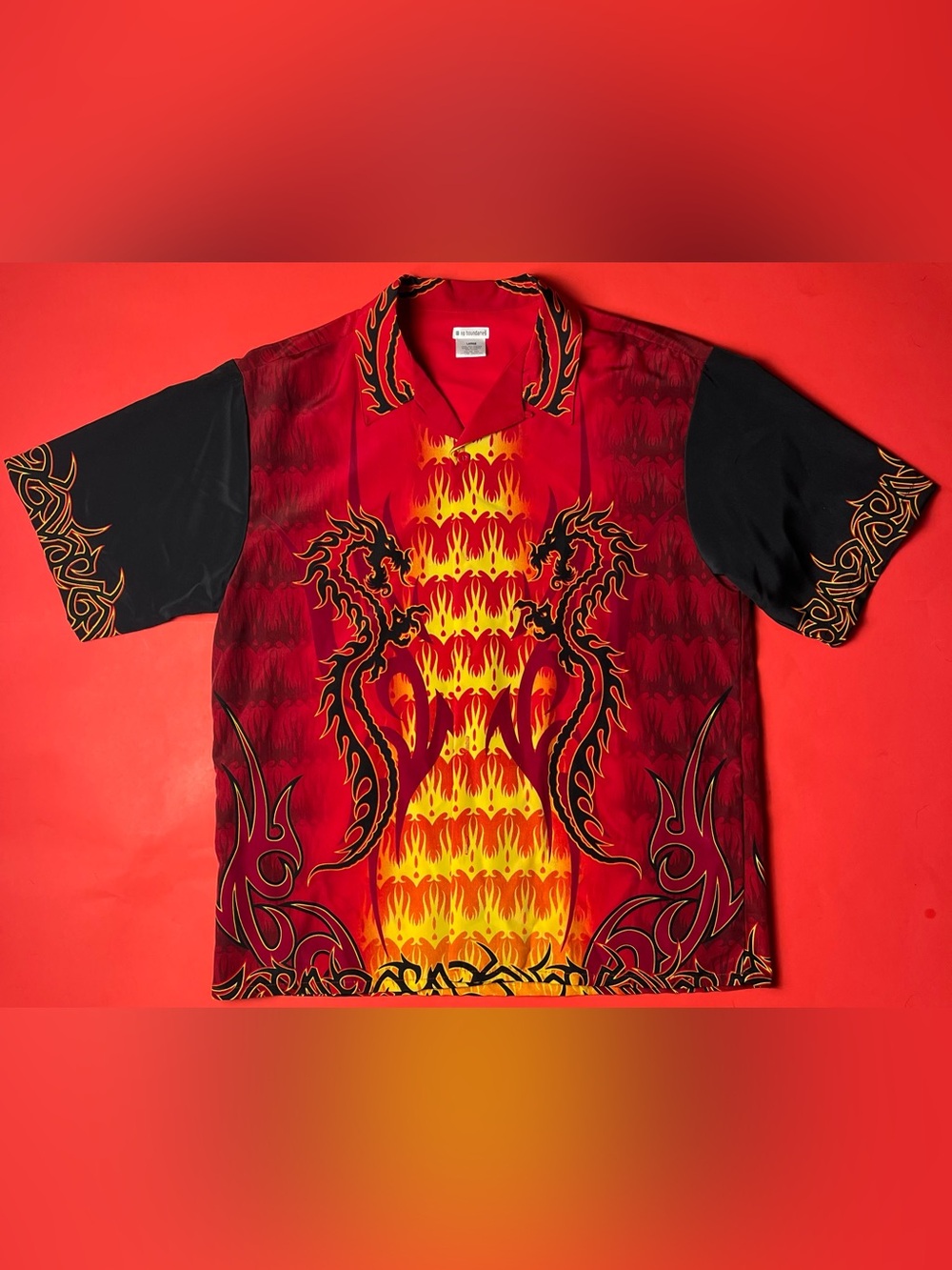 No Boundaries Red and Black Dragon Flame Graphic Shirt